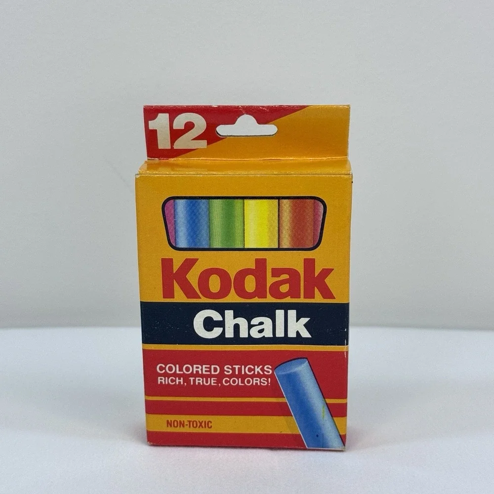 VTG 1990 Kodak 12 Colored Chalk‎ No 267 Complete Box 1 Used Stick RoseArt Taiwan